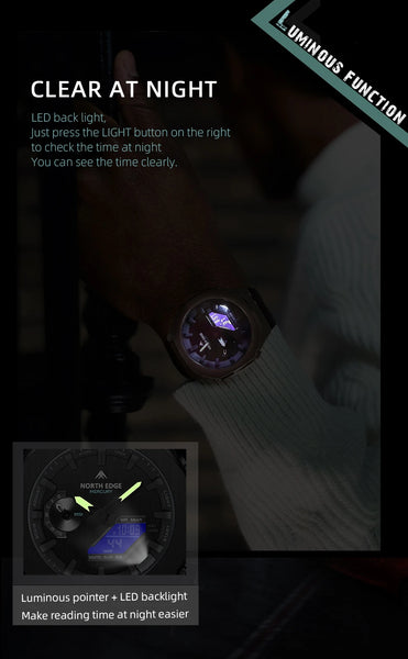 NORTH EDGE MERCURY Sports Watch – Digital Quartz, Stopwatch, World Time, 50M Waterproof