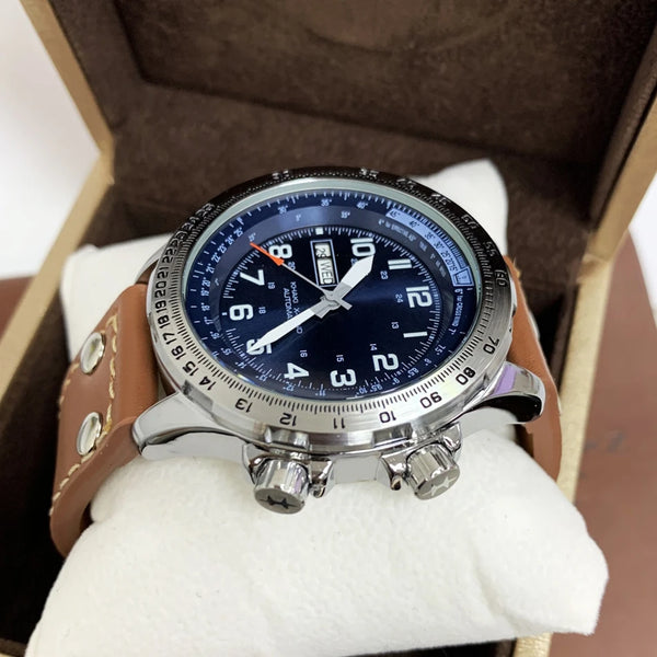 Men’s Military Watch – Double Calendar, Luminous, Camouflage Strap, Army Green, Black/Blue, Quartz