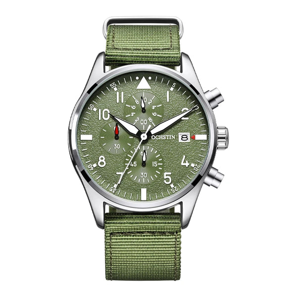 OCHSTIN Men’s Sports Watch – Waterproof Quartz, Calendar, Three-Eye Dial, Leather Strap, Fashion Casual