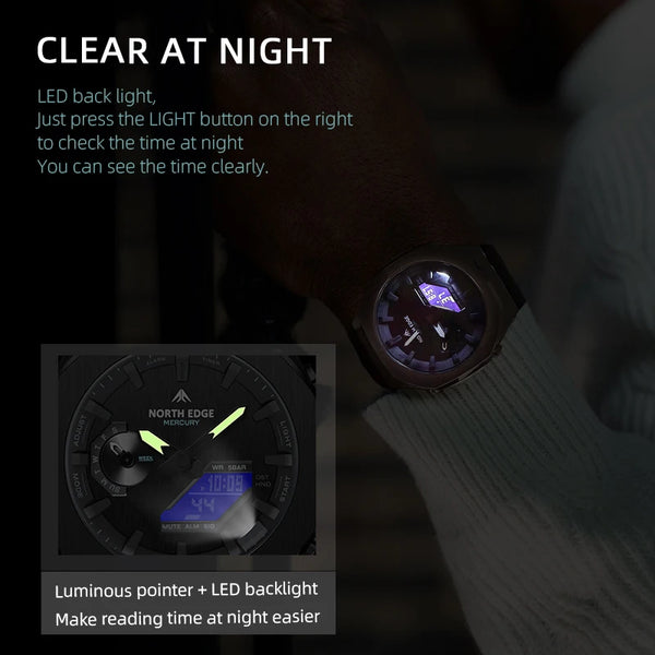 NORTH EDGE MERCURY Sports Watch – Digital Quartz, Stopwatch, World Time, 50M Waterproof