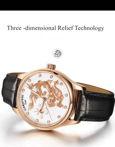 CARNIVAL Men’s Automatic Watch – NH36 Movement, Waterproof Mechanical Dress Wristwatch, Luxury Gold Dragon