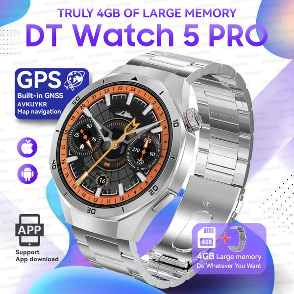 2025 For Android iOS Watch DT5pro Smart Watch 4GB Big Memory GPS Navigation MP3/MP4 Player APP Download Sports trackr Smartwatch