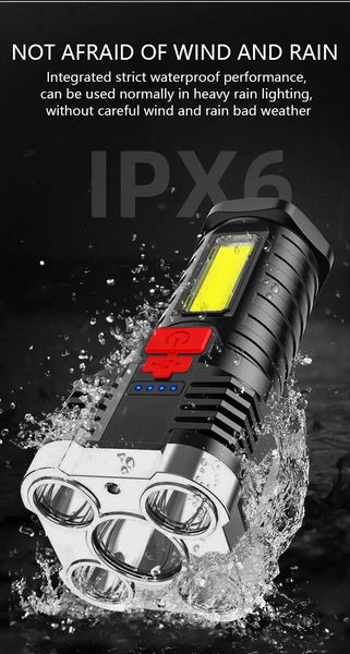 5LED High Power Led Flashlights Rechargeable Camping Spotlight with Side Light 3 Lighting Modes for Camping Adventure Outdoor