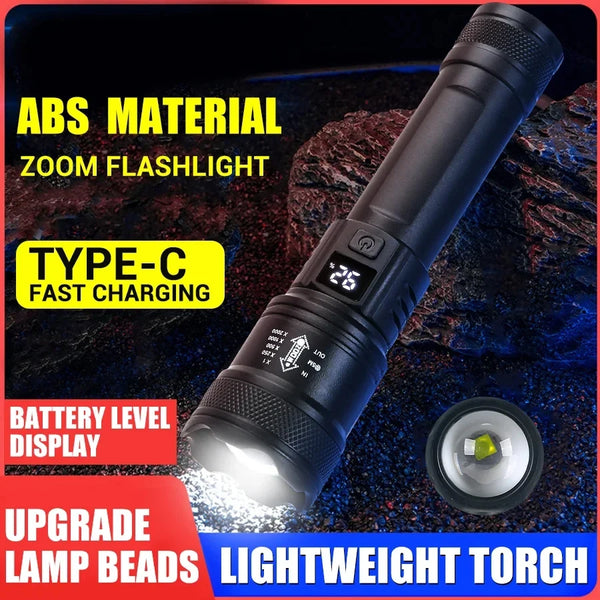 5000LM Powerful P70 Led Flashlights Ultra Bright Tactical Light Emergency Spotlights Telescopic Zoom Light Built-in Battery
