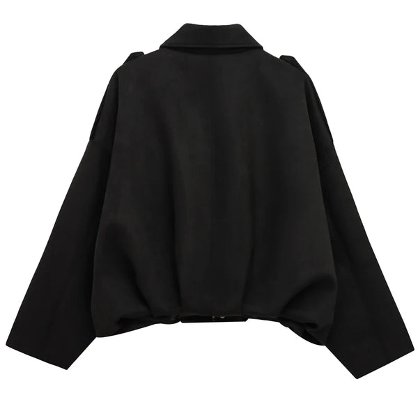 HXAO Women’s Suede Bomber Jacket – Cropped Racing Style, Lapel Zip Coat, High Street 2025 Fashion