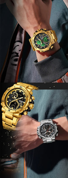 Solar-Powered Business Watch – Dual Display, Steel Band, Luminous Hands