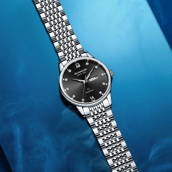GUANQIN Men's Luxury Quartz Watch – Dual-Language Date, Waterproof, Luminous