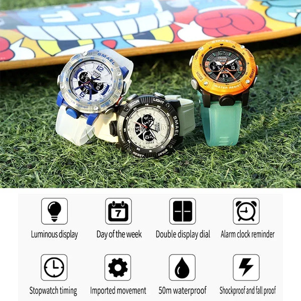 SMAEL Waterproof  Male Digital LED Display Quartz Analog Stopwatch Fashion Men Watch Sport Watches 8058