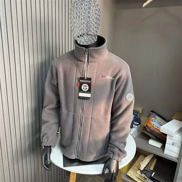 Norway Men’s Winter Fleece Jacket Coat – Thick Warm Casual Zip-Up, Stand Collar, Ameika Style