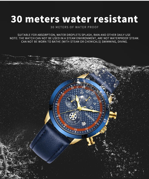 OCHSTIN Men’s Quartz Chronograph Watch – Waterproof, Leather Strap, Luminous Hands, Luxury Wristwatch