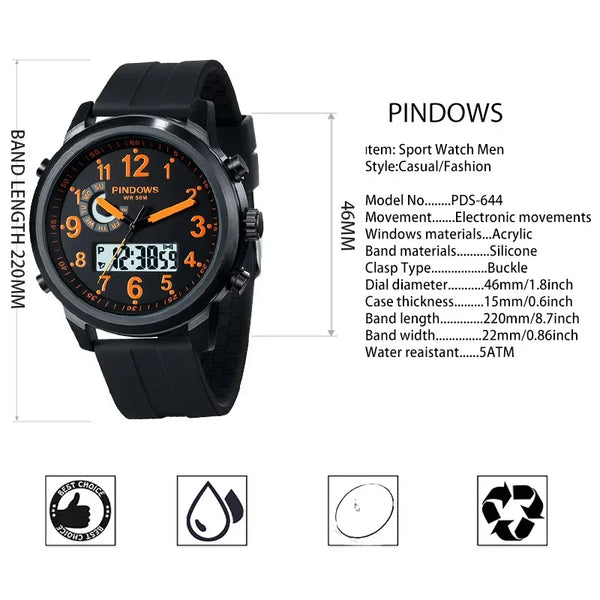 Men's Luxury Sport Watch 2024 – Waterproof Steel Case, Large Dial, Quartz Electronic Movement