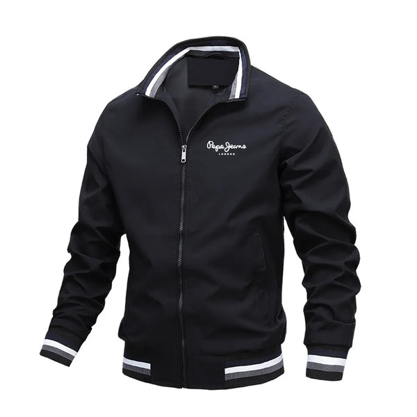 Men's Waterproof Bomber Jacket – Stand Collar Windbreaker Zip-Up Sports Coat for Autumn & Winter Outdoor Wear