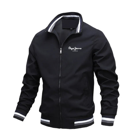 Men's Waterproof Bomber Jacket – Stand Collar Windbreaker Zip-Up Sports Coat for Autumn & Winter Outdoor Wear