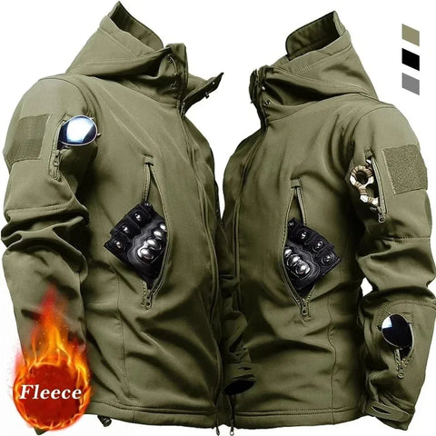 Men's Tactical Hooded Bomber Jacket – Waterproof Sharkskin Softshell Military Outdoor Utility Coat