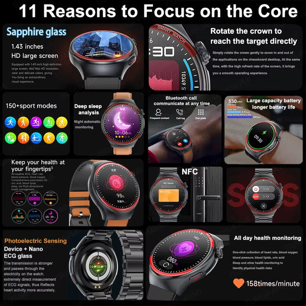 2025 New Laser detection Blood pressure Smart Watch Men Heart rate Pulse Three highs Blood oxygen Call Health Sports NFC Watches