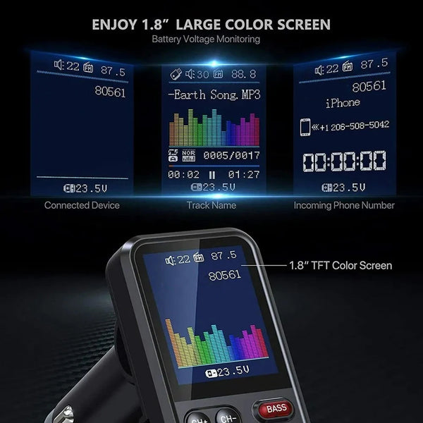 1.8 Inch Music Player Treble Bass Sound Bluetooth-Compatible Car Wireless USB Fast Charger AUX Auto Aux Radio Hands Free Car Kit