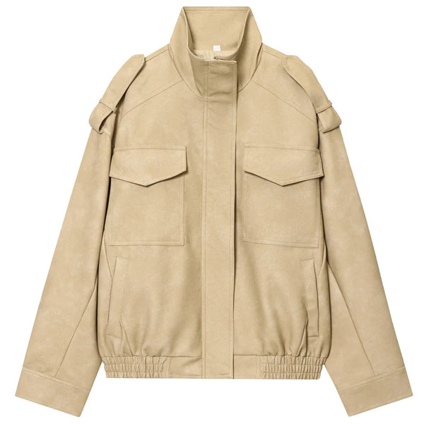 HXAO Leather Jacket Women Autumn Oversized Bomber Jacket New In Coats & Jackets Stand Collar Long Sleeve Tops Fashion Outerwear