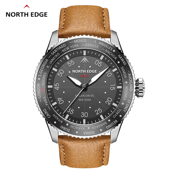 NORTH EDGE MACH 2024 Pilot Watch – Solar Powered, Dual Time, Waterproof