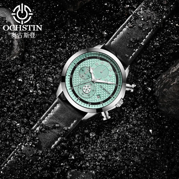 OCHSTIN Men’s Quartz Chronograph Watch – Waterproof, Leather Strap, Luminous Hands, Luxury Wristwatch