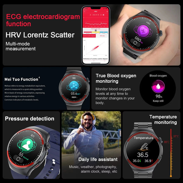 2025 New Laser detection Blood pressure Smart Watch Men Heart rate Pulse Three highs Blood oxygen Call Health Sports NFC Watches
