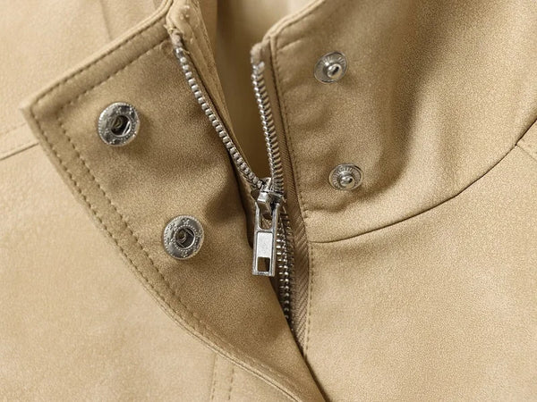 Women's Oversized Suede Bomber Jacket – Zip Up, Demi-Season, Winter Outerwear