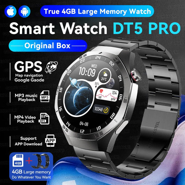 2025 For Android iOS Watch DT5pro Smart Watch 4GB Big Memory GPS Navigation MP3/MP4 Player APP Download Sports trackr Smartwatch