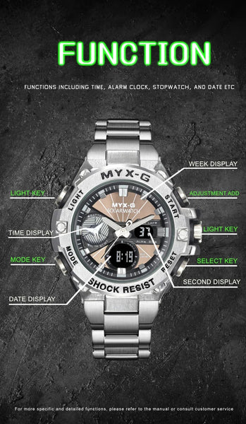 Men’s Eco Drive Watch – Solar + Motion Power, Windmill Dial
This solar-powered men's watch combines kinetic energy, alarm and timer functions, and a unique rotating windmill design—all housed in a durable all-steel body