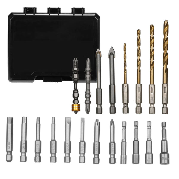 The 15PCS Drill & Screwdriver Bit Set is a compact, versatile kit designed for power tools, ideal for drilling into wood, metal, steel, and handling security screws. It’s perfect for DIY tasks, furniture assembly, and gener