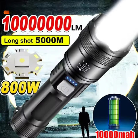 5000LM Powerful P70 Led Flashlights Ultra Bright Tactical Light Emergency Spotlights Telescopic Zoom Light Built-in Battery