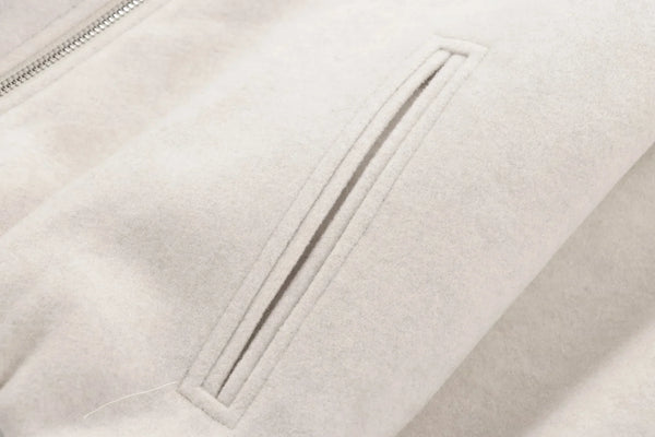 HXAO Women's Cropped Bomber Jacket – Faux Wool Zip-Up Coat, Long Sleeve Autumn/Winter Outerwear in Gray & Beige