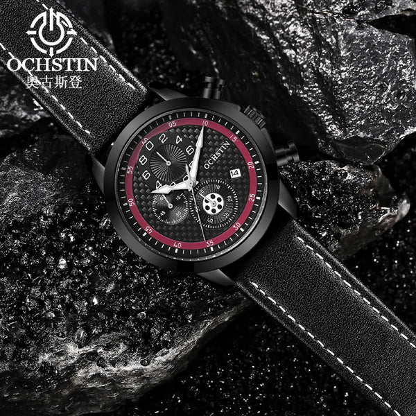 OCHSTIN Men’s Quartz Chronograph Watch – Waterproof, Leather Strap, Luminous Hands, Luxury Wristwatch