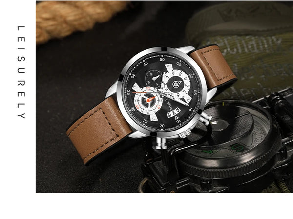 OCHSTIN Men’s Quartz Watch – Waterproof, Leather-Covered Rubber Strap, Classic Casual Wristwatch