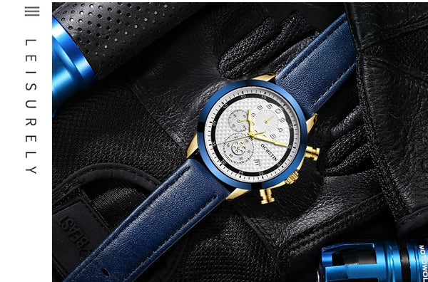 OCHSTIN Men’s Quartz Chronograph Watch – Waterproof, Leather Strap, Luminous Hands, Luxury Wristwatch