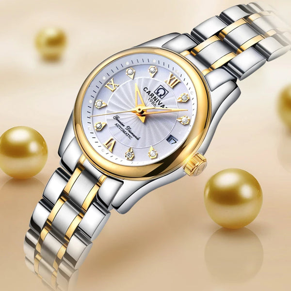 CARNIVAL Women’s Automatic Watch – Luxury Sapphire Mechanical, Calendar, Luminous, Waterproof Reloj Mujer