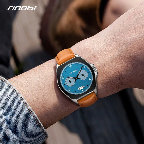 SINOBI Men’s Quartz Watch – Fashion Leather Strap, Waterproof, Top Brand Gift Wristwatch