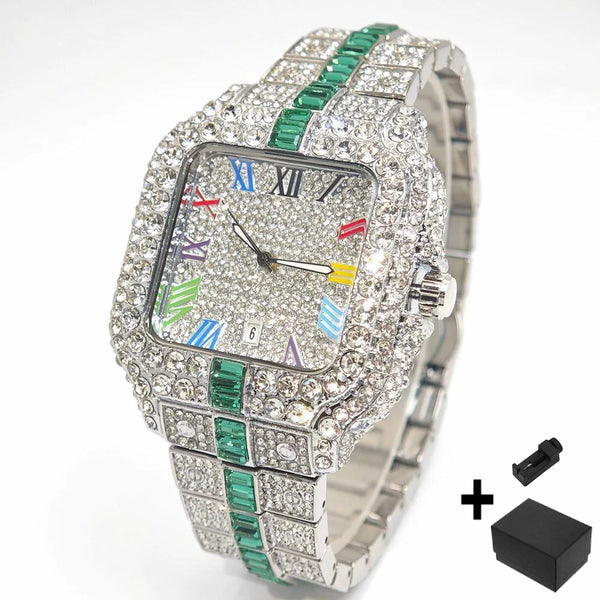 2025 Men's Luxury Watch – Rainbow Dial, Diamond Bling, Waterproof, Hip Hop Style