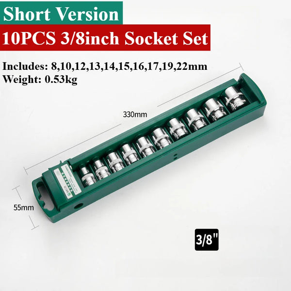 Hex Socket Wrench Head Set For Ratchet 1/4 3/8 1/2 Short Long Socket Deep Nut Driver Sleeve Spanner End Ratchet Tool