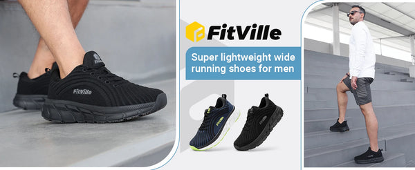 FitVille Men's Wide Toe Box Running Shoes – Extra Wide Width, Cushioned, Non-Slip, Lightweight & Breathable Sneakers