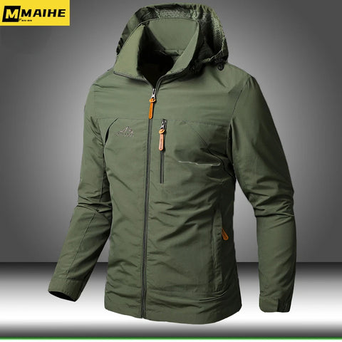 Men's Waterproof Military Windbreaker Jacket – Hooded Combat Bomber Coat for Autumn Outdoor Hiking & Biking