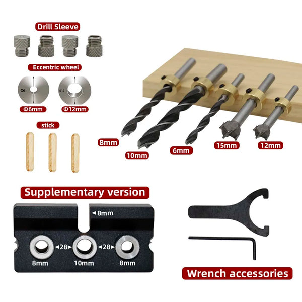 3 In 1 Adjustable Woodworking Drilling Guide Locator Puncher Tools Wood Doweling Jigs for Eccentric Wheel Wooden Panel Splicing