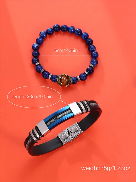 3pcs Men's Fashion Atmospheric Simple Trend Large Disc Business Quartz Watch High-end Luxury Blue Bracelet Two-Piece Set