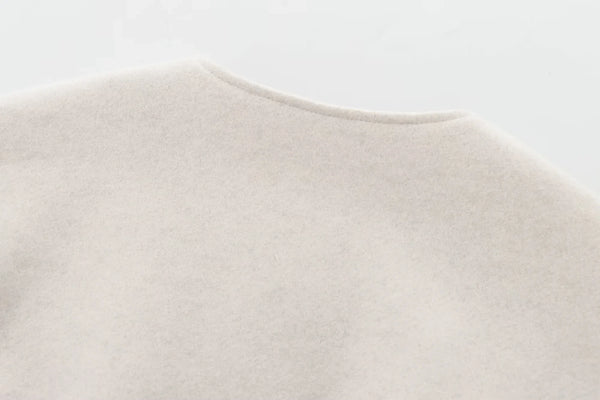 HXAO Women's Cropped Bomber Jacket – Faux Wool Zip-Up Coat, Long Sleeve Autumn/Winter Outerwear in Gray & Beige