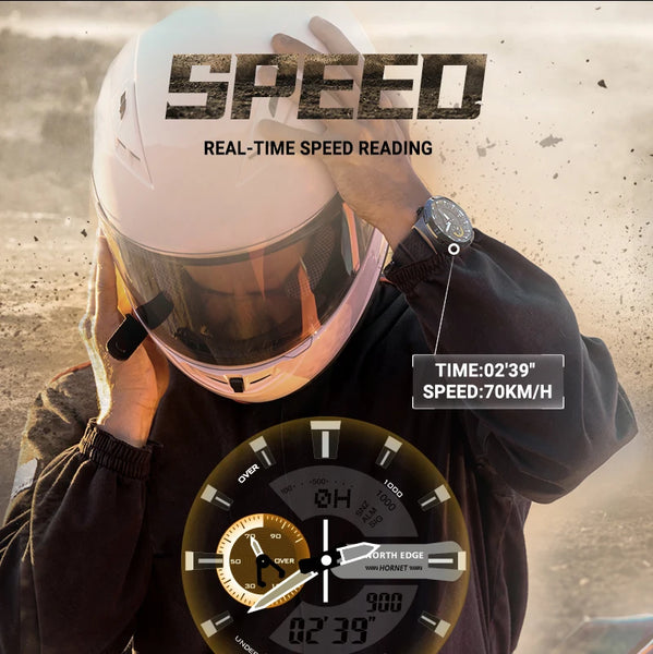 NORTH EDGE 2022 HORNET Men's Digital Watch is a rugged, multifunctional sports timepiece designed for military, outdoor, and athletic use—with world time, stopwatch, countdown, and 50M water resistance.