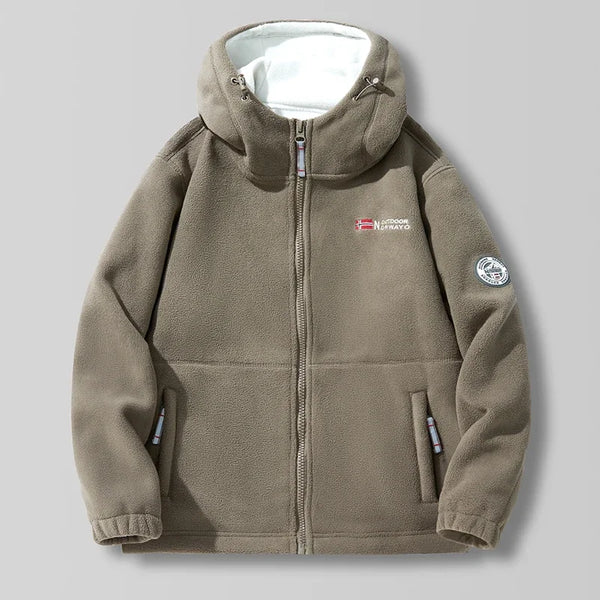 Norway Men's Plus Size Polar Fleece Jacket – Thick Double-Layer Hooded Winter Coat, Warm Fleece-Lined Outdoor Outerwear