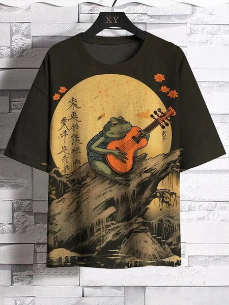 3D Japanese Ukiyo-e Graphic Tee – Casual O-Neck Shirt for Men