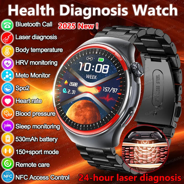 2025 New Laser detection Blood pressure Smart Watch Men Heart rate Pulse Three highs Blood oxygen Call Health Sports NFC Watches