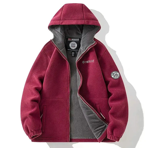 Norway Men's Plus Size Polar Fleece Jacket – Thick Double-Layer Hooded Winter Coat, Warm Fleece-Lined Outdoor Outerwear