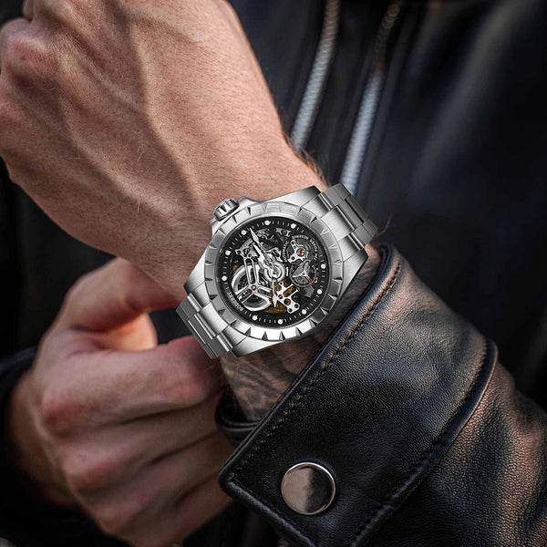 Boderry Windmill Men's Skeleton Watch – Automatic Mechanical Waterproof Sports Wristwatch, Stylish Fashion Timepiece