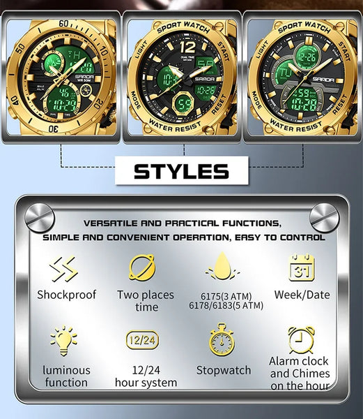 Solar-Powered Business Watch – Dual Display, Steel Band, Luminous Hands