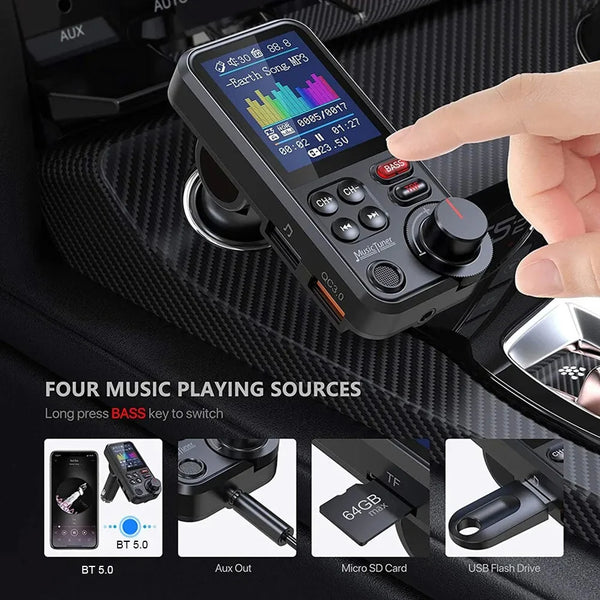 1.8 Inch Music Player Treble Bass Sound Bluetooth-Compatible Car Wireless USB Fast Charger AUX Auto Aux Radio Hands Free Car Kit